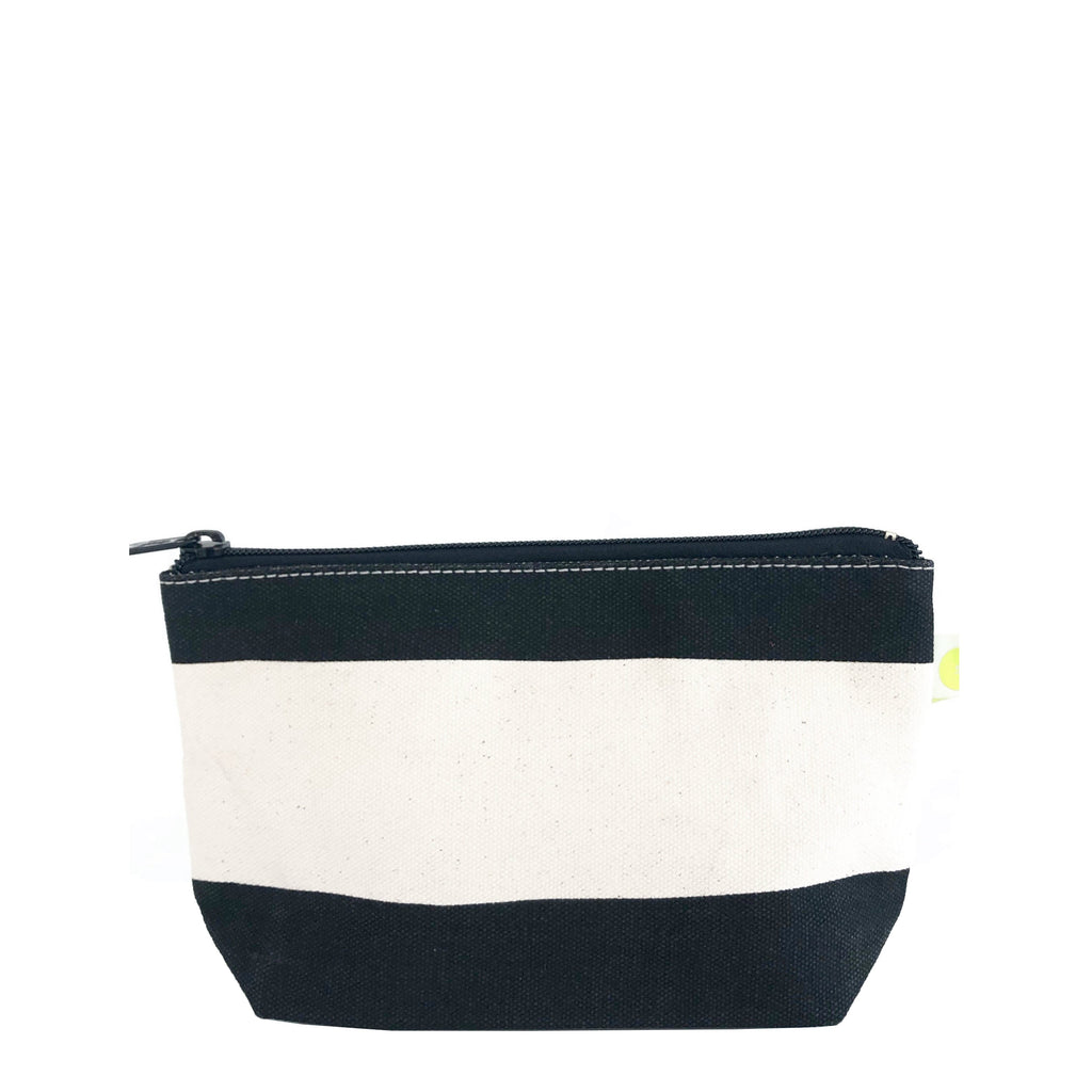 A compact black and white striped See Design Travel Pouch Small.