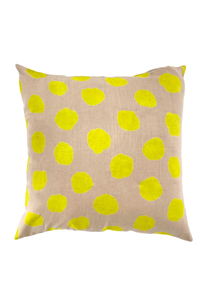 Rectangular Linen 26" Pillow Cover with a beige background and scattered yellow splotches, featuring a zipper closure by See Design.