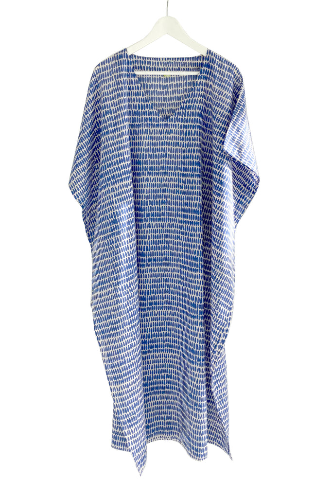 A blue and white cotton voile Caftan Long dress by See Design.