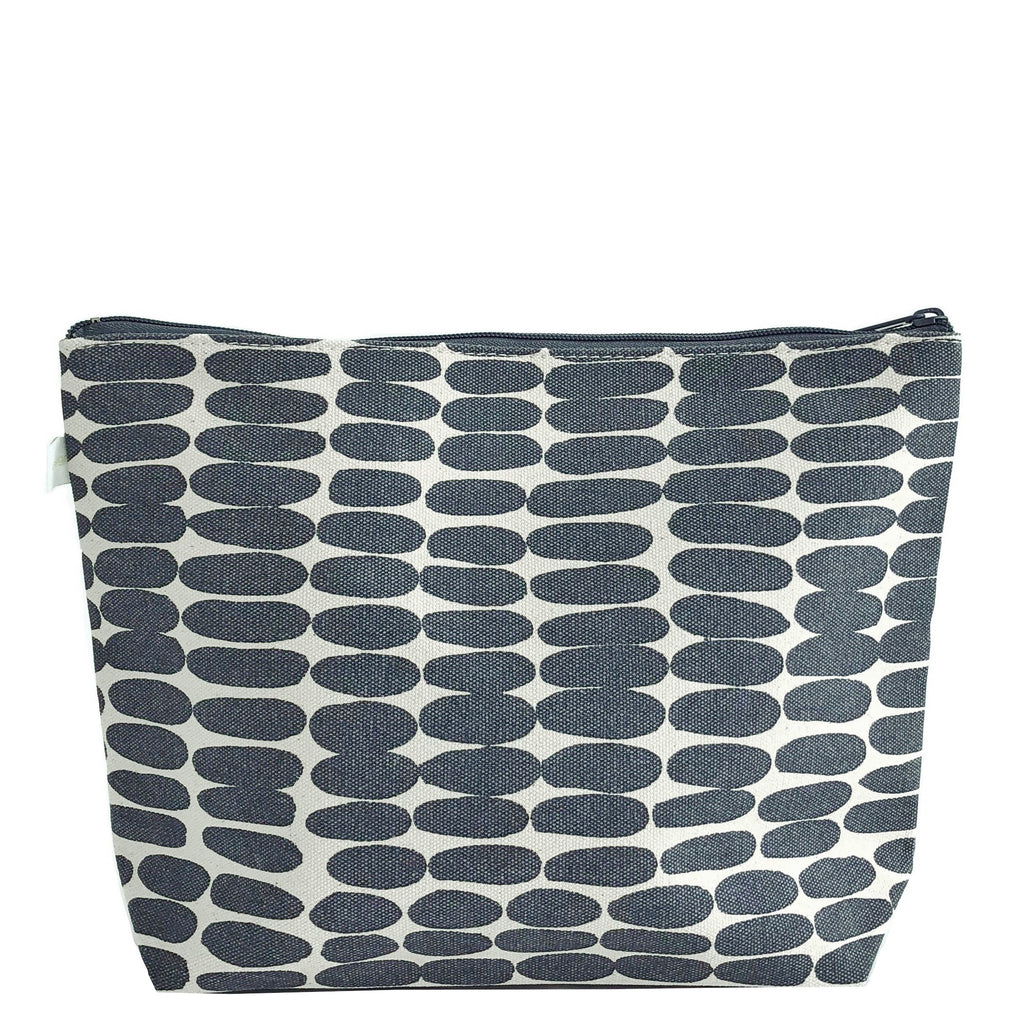 A See Design travel pouch extra large with grey and white polka dot design.