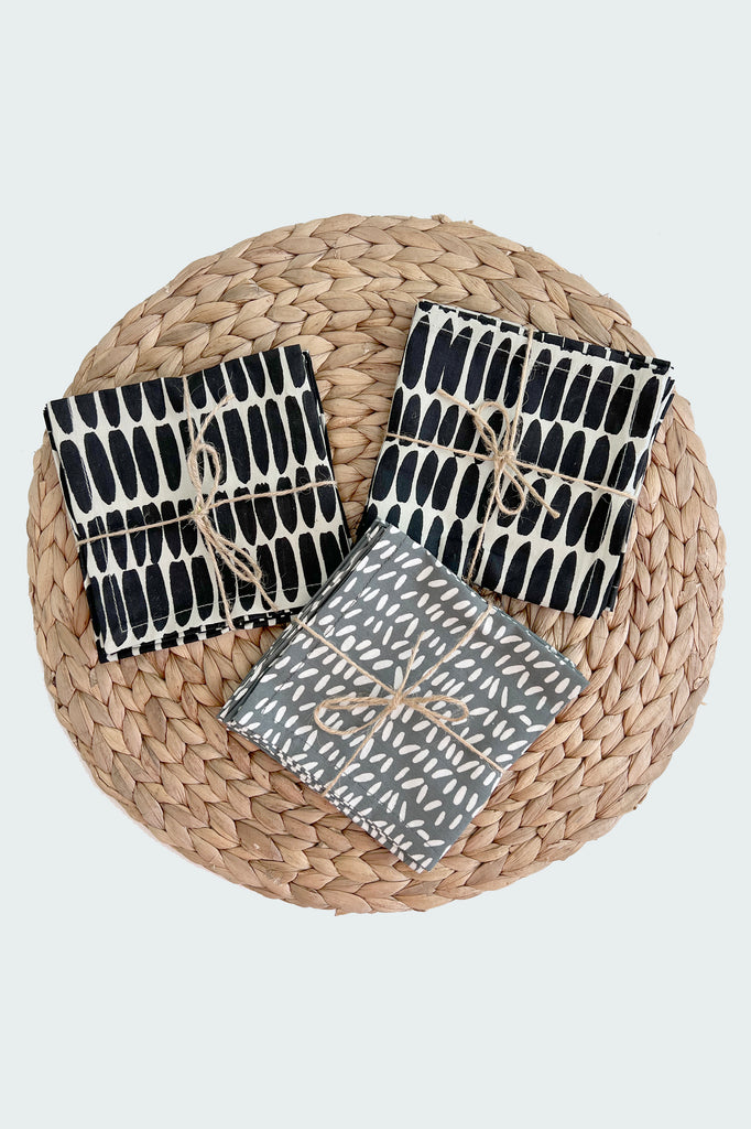 Grey and black cotton cocktail napkins for fall