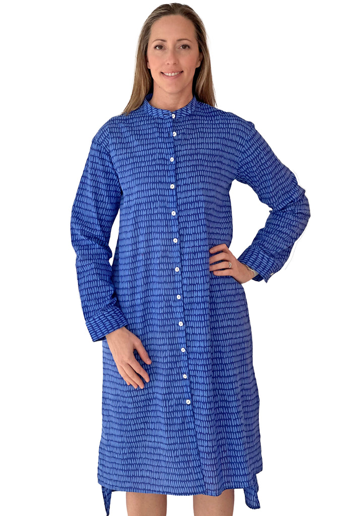 white christmas dresses Aria Collared Jersey Dress-Navy, Ivory Stripe main image 1