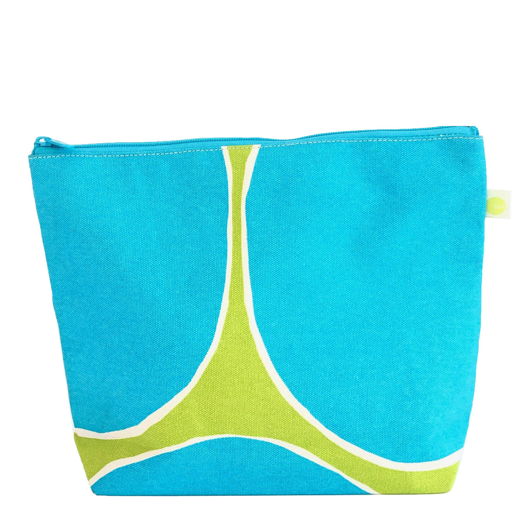 A blue and green Travel Pouch Extra Large with a zipper. Brand: See Design.