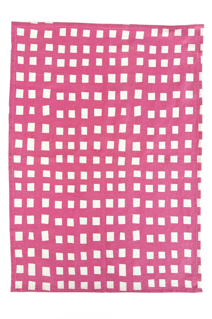A vibrant pink and white checkered Tea Towels (Set of 2), made of cotton, by See Design.