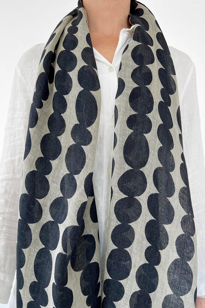 Modern black and white polka dot linen scarf by See Design.
