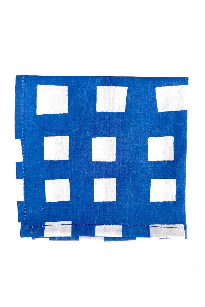 Colorful blue and white See Design cotton Cocktail Napkins (Set of 4) with a square pattern on a white background.