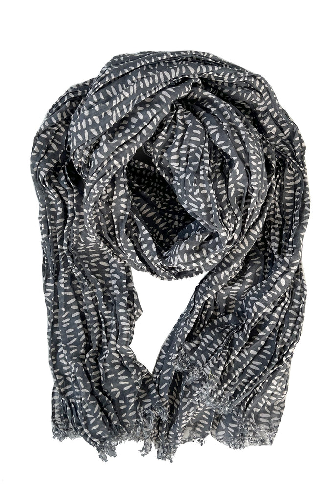 A lightweight Cotton Scarf by See Design, grey and white, on a white background.