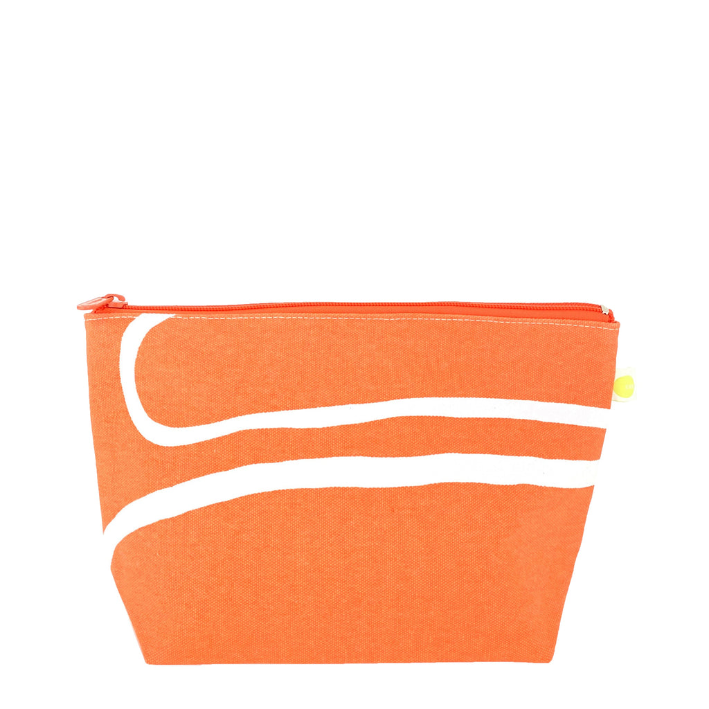A small orange Travel Pouch Large with white lines on it, perfect for carrying makeup essentials by See Design.